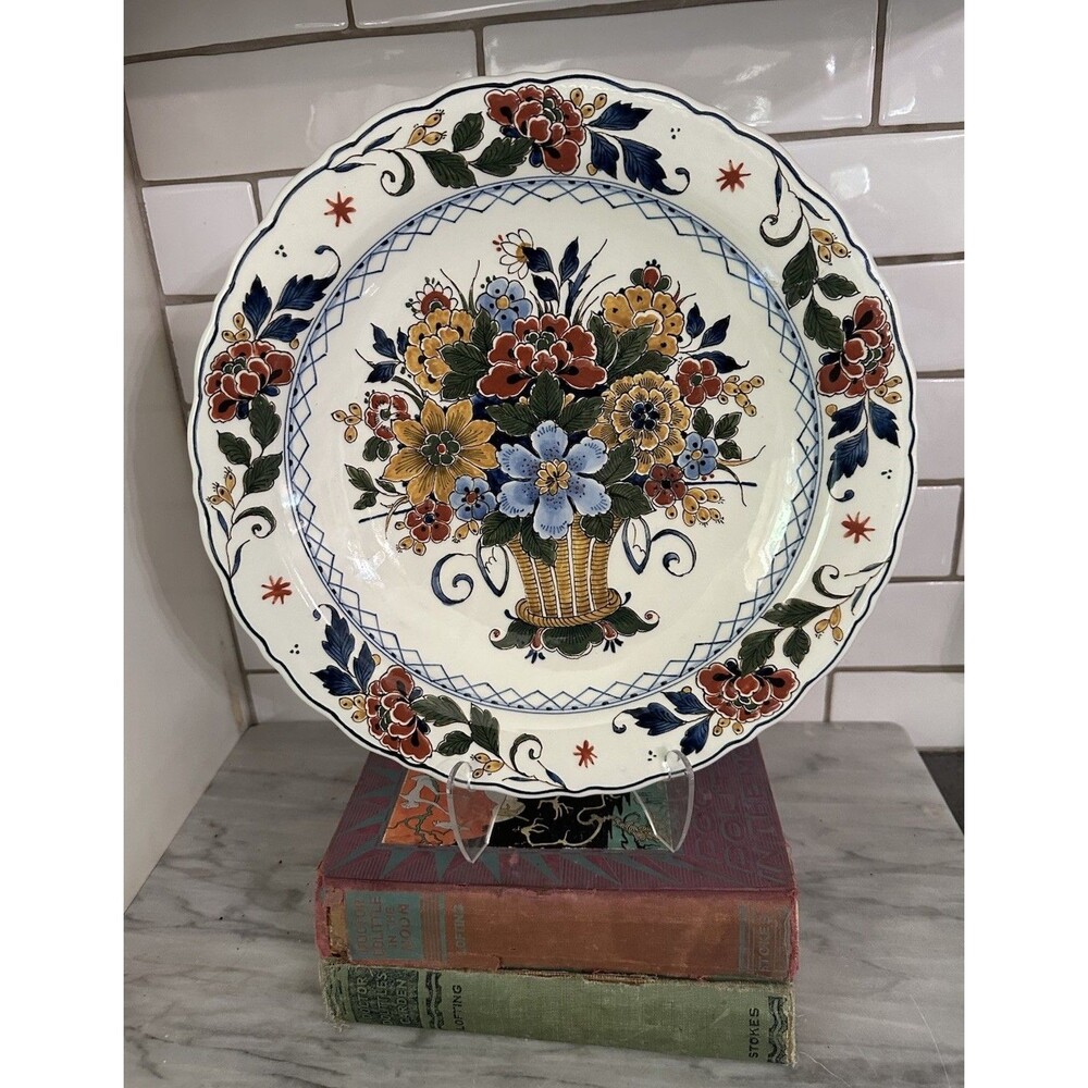 Royal Delft Flower Basket Polychrome Charger Plate Bowl Colorful Wall Plate